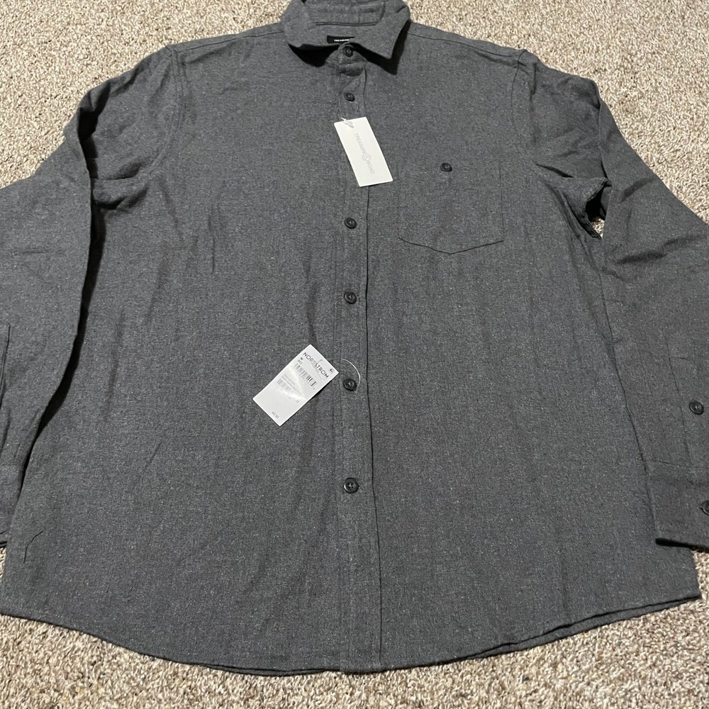 Treasure & Bond Mens Shirt Medium Grey Dark Heather Button Up Long Sleeve